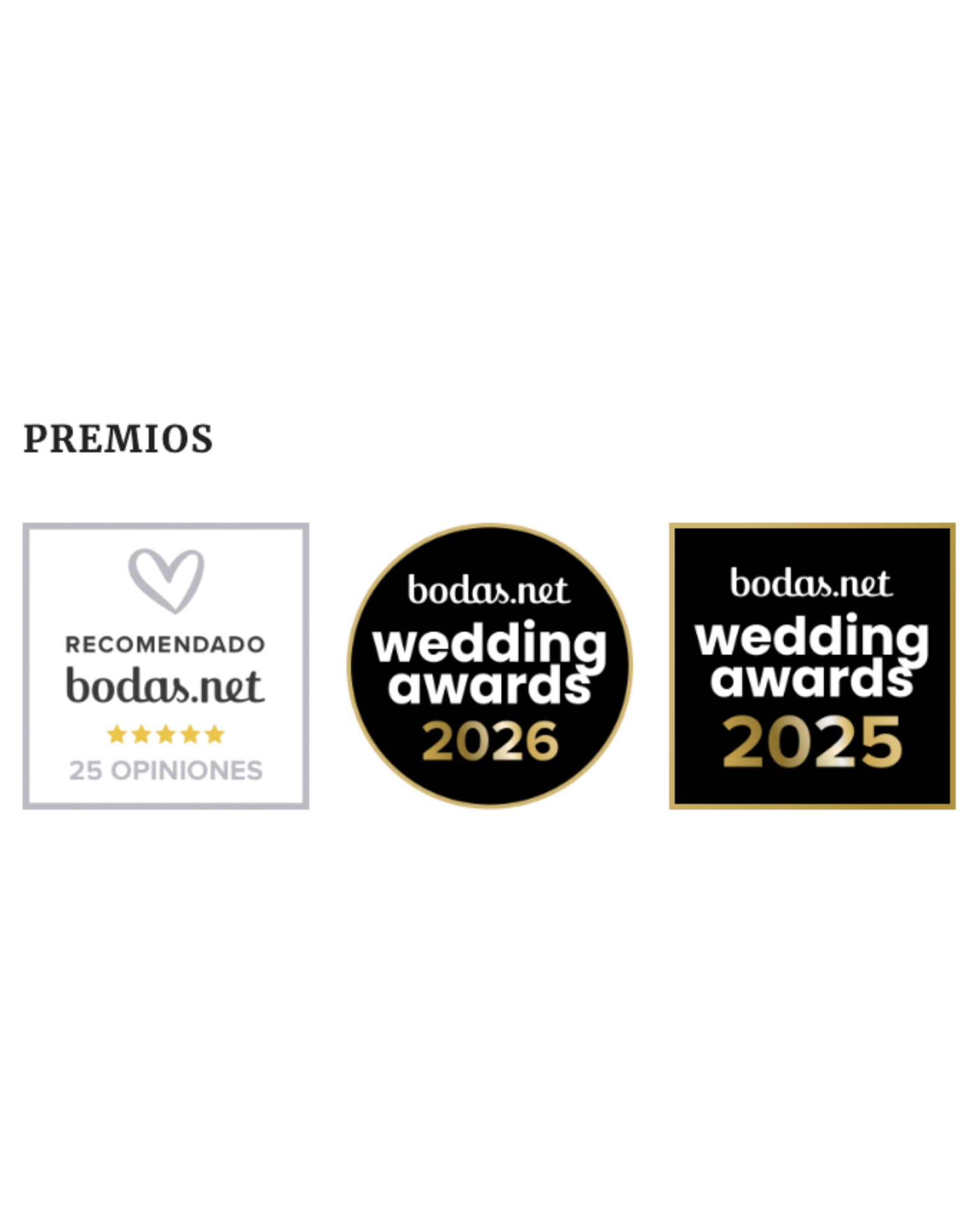 Recomendado en Bodas.net con 5 estrellas. Ganador Wedding Awards 2025 y 2026 de Bodas.net.